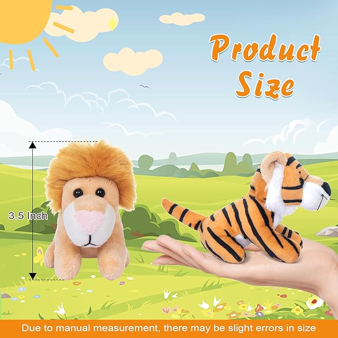 My OLi 10 Pack Plush Wild Animals Toys - 3.5 Inch Jungle Stuffed Animal Bulk Toys for Kids: Tiger Lion Elephant Monkey Hedgehog Rabbit Squirrel Owl Fox Bison, Set of 10