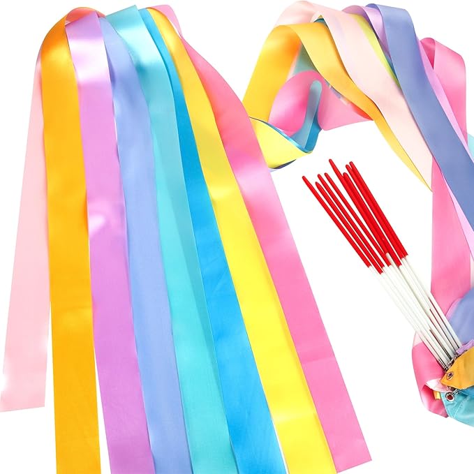 24PCS Pastel Rainbow Gymnastics Dance Ribbons Party Favors Decorations for Kids, Aesthetic Loot Bag Stuffers for Girls Unicorn Princess Carousel Ice-cream Butterfly Birthday Party