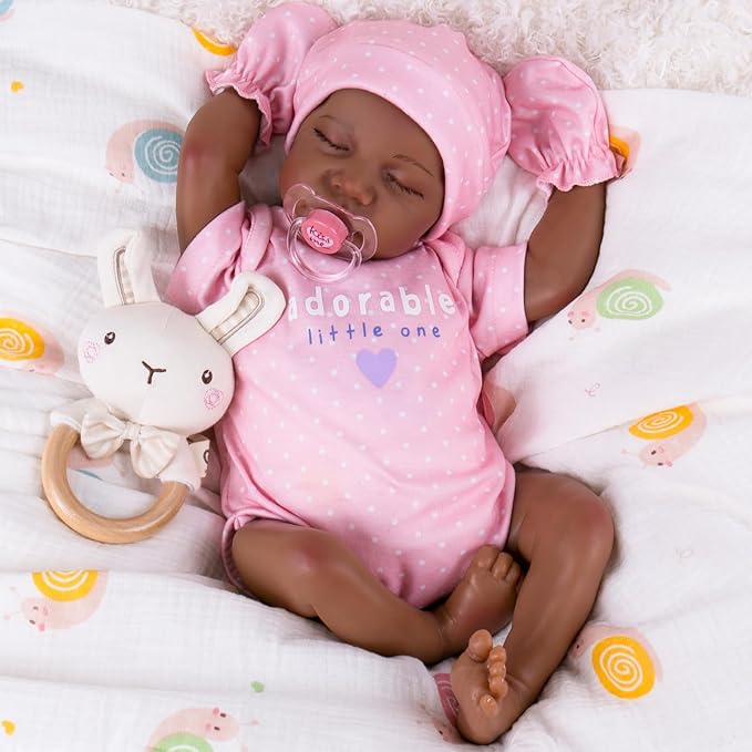 Aori Lifelike Reborn Baby Dolls Black - 18-Inch Realistic American Newborn Real Life Black Girl with Feeding Kit & Gift Box for Kids Age 3+