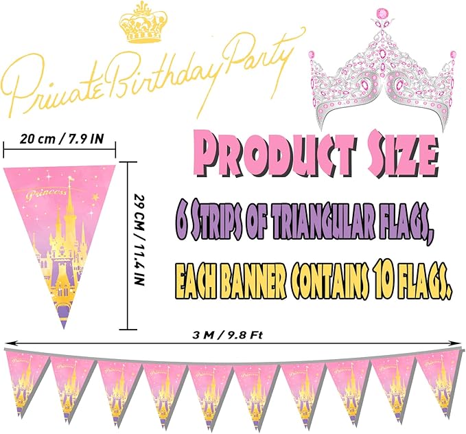 49ft Princess Birthday Decorations Flag Banner Theme Triangle Flags Banner for Birthday Party Decorations