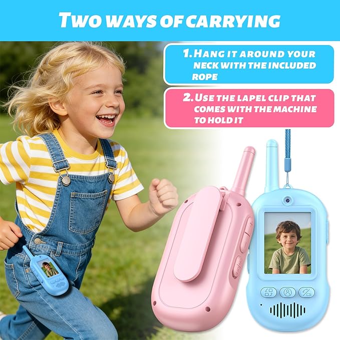 Video Walkie Talkies for Kids, 2 Pack Rechargeable Long Range Video Kids Walkies Talkies with Voice Changer, Outdoor Camping Hiking Indoor Play Toys Birthday for Boys and Girls Ages 3-12