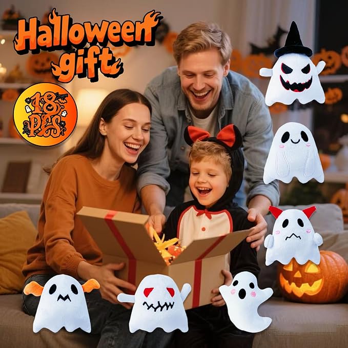 18Pcs Halloween Plush Toys,Cute Ghost Plush,Halloween Stuffed Animals,Party Favors Treat Bag Stuffers for Kids (White Ghost)