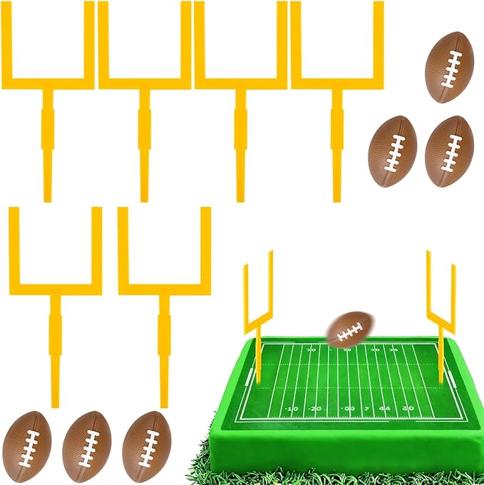 Hooqict 12Pcs Football Cake Decorations Set with Mini Football Goal Post Cake Toppers & Cupcake Toppers for Sport Theme Game Day Decorations Tailgate Party Supplies