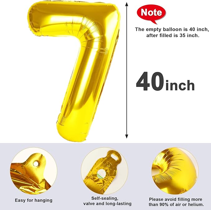 40 Inch Number 7 Balloon, 6 7 Birthday Decorations, Gold Seven Birthday Decor, 7 17 27 70 Year Old Balloon Number for Engagement, Wedding, Graduations