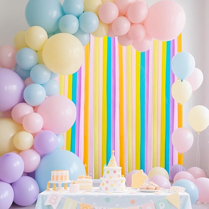 Crepe Paper Streamers, 8 Rolls Pastel Streamers Party Decorations, Party Streamer for Pastel Birthday Party Decorations, Wedding Bridal Baby Shower Decorations