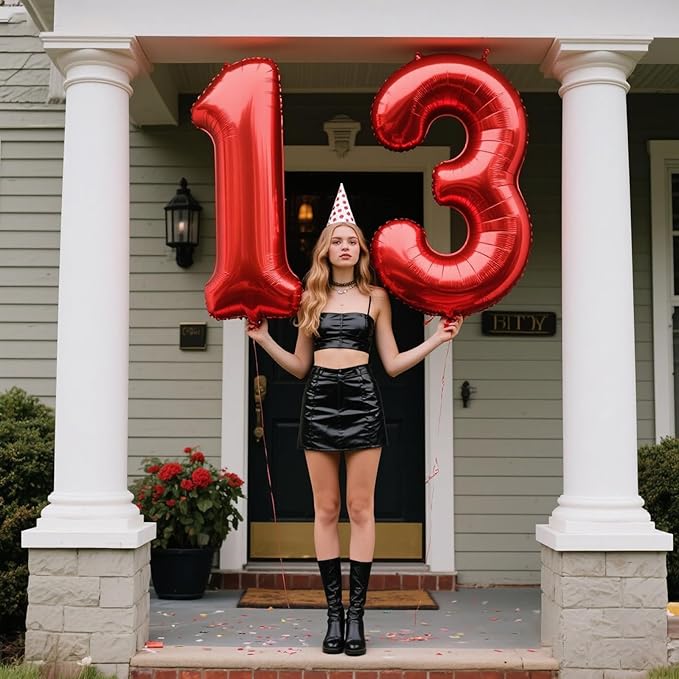 40 Inch Red Number 13 Digital Balloon,Jumbo Mylar Foil Helium Balloon for 13 Balloons for Birthday Party,Wedding Anniversary Party Decorations