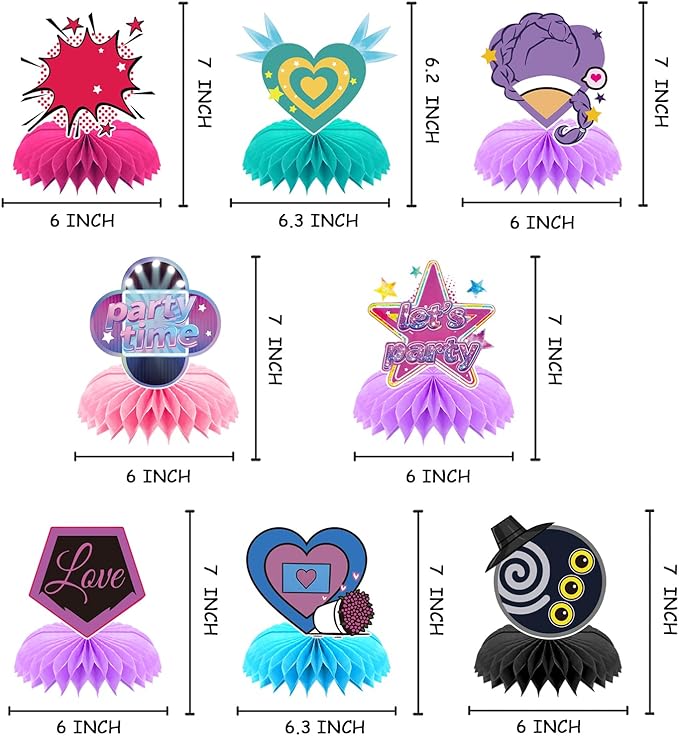 8Pcs Purple Demon Birthday Party Supplies, Hunters Honeycomb Centerpieces,Singer Movie Theme 3D Table Decorations