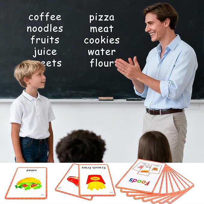 Learning Flashcards Foods, 38 Different Foods Educational Cards, Social Learning Card for Kids