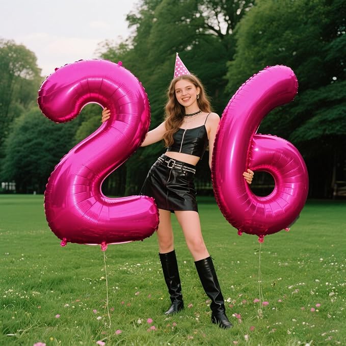Rose Red Number 2 Balloon 40 Inch,Jumbo Giant Mylar Hot Pink Number 2,Big Large Foil Helium Two Number Balloons, Balloons for 12 20 21 22 Birthday Party Decorations Supplies Anniversary Celebration