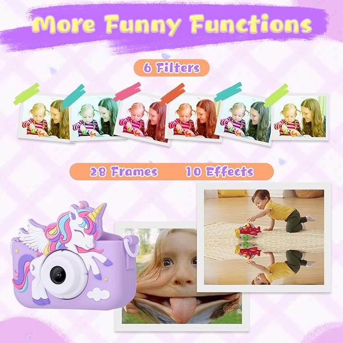 2-Pack Camera for Kids Girls Age 3-8, Toddler Kids Digital Camera Christmas Birthday Gifts for 3 4 5 6 7 8 Years Old Girl, Unicorn + Dinosaur