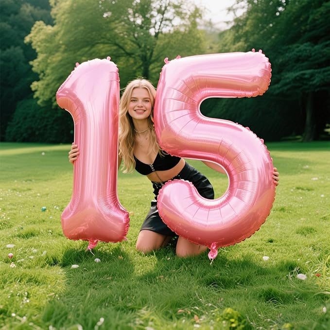 40 Inch Pearlescent Pink Balloon Number 5 Balloon Jumbo Mylar Foil Helium Balloon for 15 25 35 50 Big Giant Jumbo Huge Foil Mylar Balloons 55th 65th Birthday Balloons Men Women Party Decorations