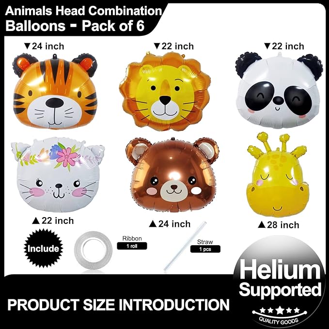 Tiger Balloons 24 Inch Giraffe Bear Lion Shaped Animal Balloons for Jungle Safari Kids Birthday Party Decorations