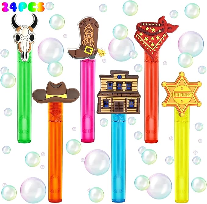 Western Cowboy Party Favors,24Pcs Cute Cowboy Bubble Wand for Western Birthday Party Supplies,Classroom Prizes Pinata Goodie Bag Stuffers Gifts