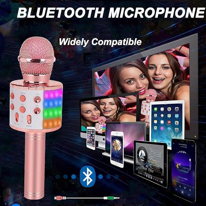 Bluetooth Karaoke Microphone Wireless: Karaoke Mic with Led Lights for Adults Kids Singing - Perfect Toys for Girls Birthday Gifts