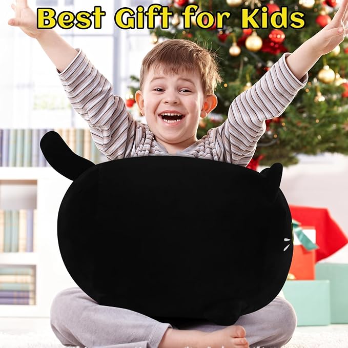 Black Cat Plush Pillows-20''Large Soft Plushies, Gold Eyes Black Cat Plush Pillow, Cat Anime Plush Cute Plush Cat Plushie Stuffed Cat Stuffed Animals, Birthday Gift for Kids Girls Boys