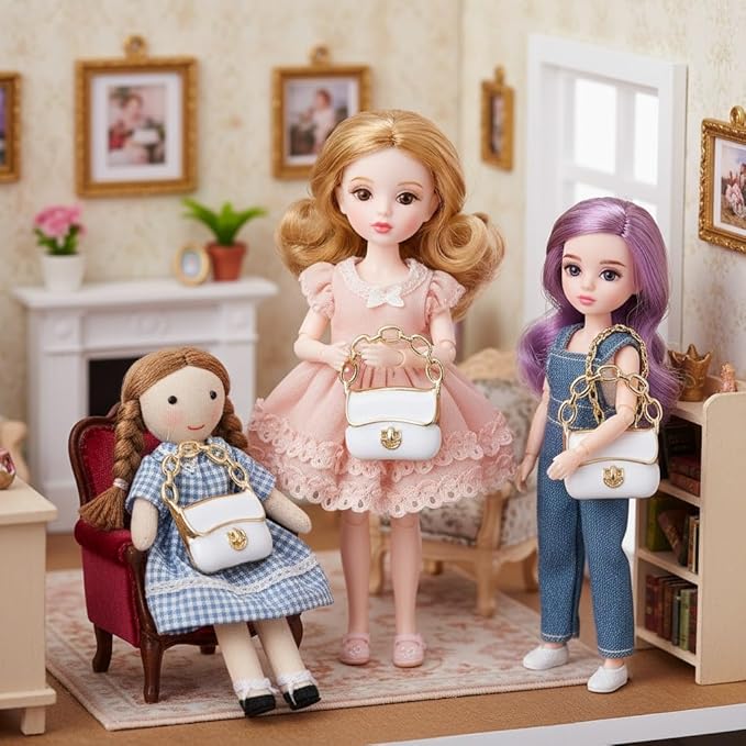 3Pcs Miniature Handbag Doll House Bags Decorate Doll Handbag Miniature Bag Model Mini Packet Chain Wallet Purse Spacer Charm Jewelry DIY Crafts Charm Tiny Purse