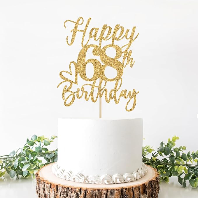 Happy 68th Birthday Cake Topper, 68th Birthday Decorations for Men/Women, Cheers to 68 Years, Hello 68, 68th Happy Birthday Party Supplies Gold Glitter