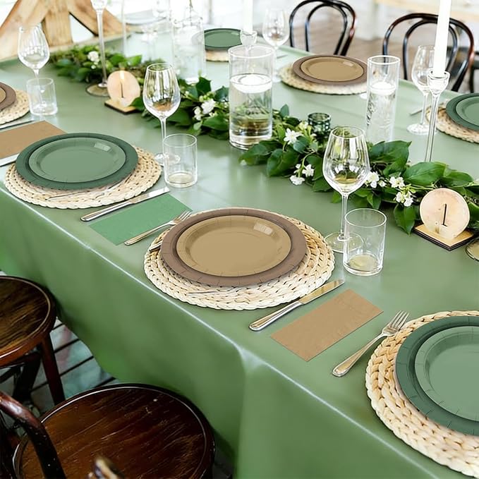 180Pcs Woodland Baby Shower Party Supplies Green and Brown Paper Plates and Napkins Serve 60 Disposable Tableware Set for Birthday Party Decorations Game Day Family Holiday Sports Events