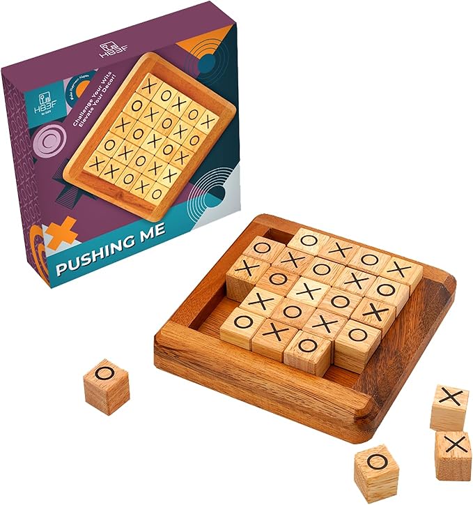 BSIRI Pushing Me Wooden Tic Tac Toe Game- Tabletop Board Games for Farmhouse Decor, Coffee Table Decor, Unique Gifts Fun Gifts for Adults. Perfect for Game Night, Table Games (5 Inch)