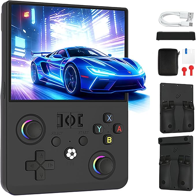 R36MAX 2 Retro Handheld Game Console, 4.5 Inch IPS HD Screen Portable Retro Game Console, 1.5GHz CPU Support 30+ Emulator Console Video Game Console, 4000mAh (Black)