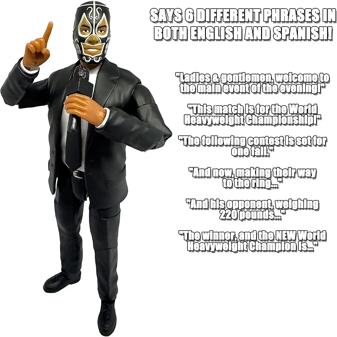 Ultimate Talking Wrestling Ring Announcer with Mexican Mask Figure for Wrestling Figures