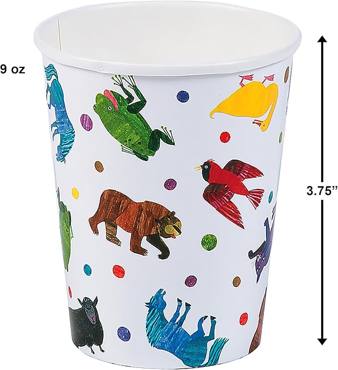Fun Express Eric Carle Brown Bear, Brown Bear, What Do You See? Paper Cups - Party Supplies - Print Tableware - Print Cups - Birthday - 8 Pieces