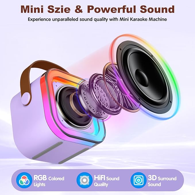 Mini Karaoke Machine with 2 Microphones, Singing Toys for Ages 3, 4, 5, 6, 7, 8 +, Best Gift for Birthday, Party, Christmas | Karaoke Machine for Kids Adults (Purple)