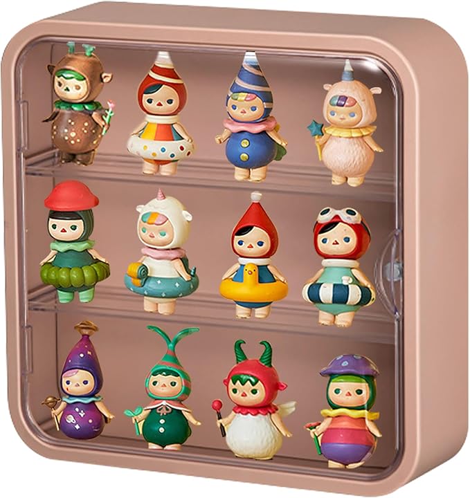 Clear Display Case for Figures, Wall-Mounted Doll Storage Box Cabinet Organizer 3-Layer Acrylic Dustproof Display Cabinet Box for Collectibles Action Figures Pop Mart (Pink)