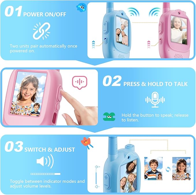 Video Walkie Talkies for Kids, 2 Pack Rechargeable with Screen & Voice Changer, Long Range Two Way Radios for Indoor Outdoor Play, Camping, Birthday Gifts for Boys Girls Ages 3-10
