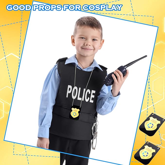 15 Pcs Pretend Play Police Badges Gold Police Badges Necklace Detective Badge Cop Badge with Chain for Accessories Role Play Dress up