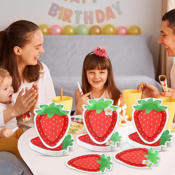 50 Count Strawberry Party Paper Plates Strawberry Theme Shortcake Dessert Cake Disposable Plates for Birthday Parties, Weddings, Baby Showers Decorations Supplies
