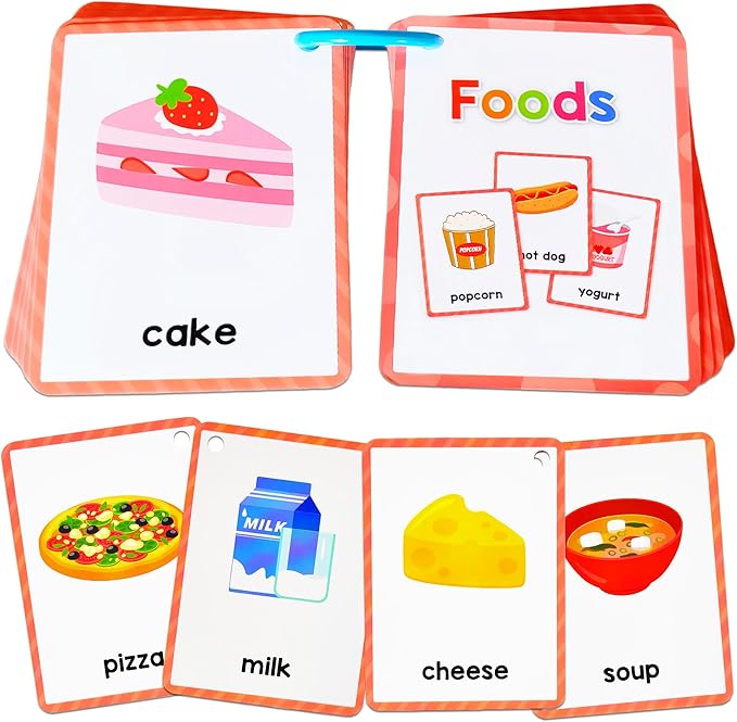 Learning Flashcards Foods, 38 Different Foods Educational Cards, Social Learning Card for Kids