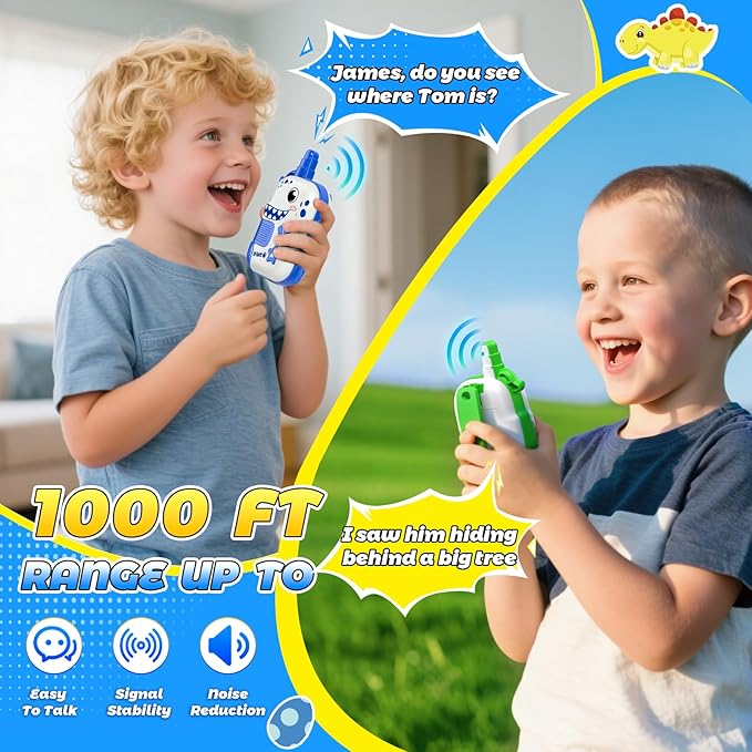Rechargeable Walkie Talkies Toys for Boys: Dinosaur Toys Walkie Talkies for Kids 2 Pack Easter Birthday Gifts for 3 4 5-7 Year Old Boys Toy Age 4-5 6-8 Years Old 2 Way Radio Basket Stuffers