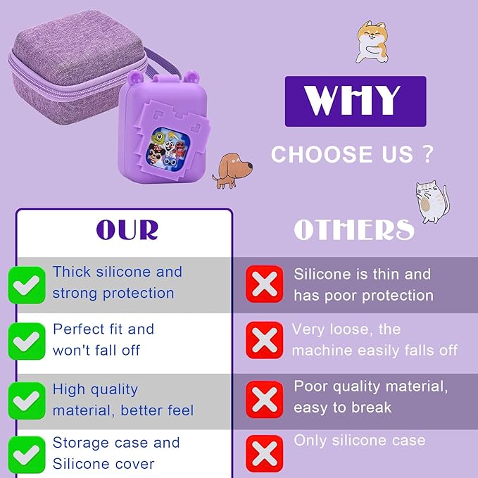 MGZNMTY Carrying Case and Silicone Case for Bitzee Disney Interactive Toy Digital Pet and Protective Skin Cover for New Bitsy Electronic Virtual Pet (Purple)