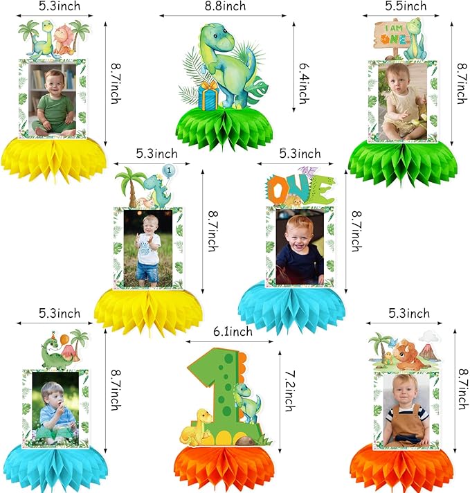 One a Saurus Birthday Decorations, Dinosaur 1st Birthday Party Supplies Honeycomb Centerpiece for Table, Dinosaur First Birthday Party Decorations Boys Photo Table Centerpiece Party Supplies