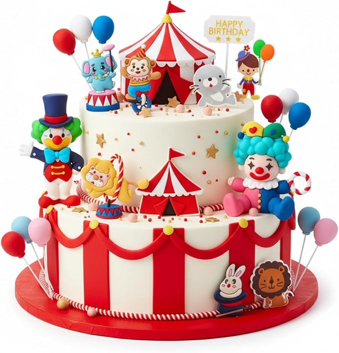 Knana 18Pcs Circus Cake Toppers Circus Cake Decorations Circus Party Decorations for Carnival Baby Shower Birthday Party Supplies
