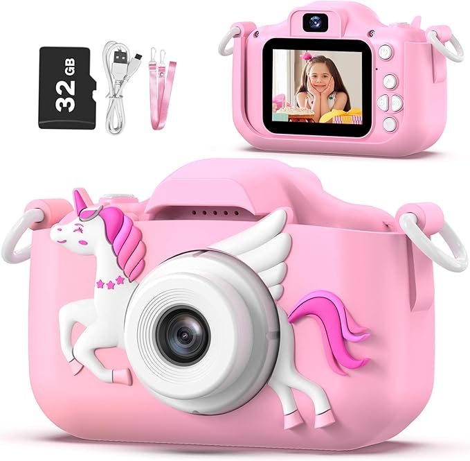 Unicorn Kids Camera for Girls, Selfie 3-12 Years Old Girls Christmas Birthday Gift Little Toys 3 4 5 6 7 8 9 (Pink)