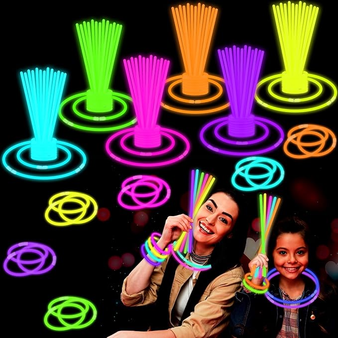 Glow Sticks Party Pack 8"-50, Light up Bracelets & Necklaces Accessories for Kids, Easter Neon Glow in the Dark Party Favor Supplies Decoration for Birthday Camping Wedding Dance Parade Throws