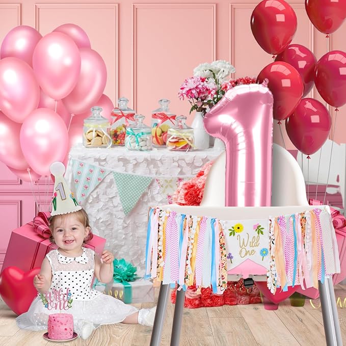 Wild Flower High Chair Banner for First Birthday Party Decoration Pink Floral Wild One High Chair Tassel Garland Banner for Girls Baby Shower Wildflower 1st Birthday Backdrop Decors Party Supplies