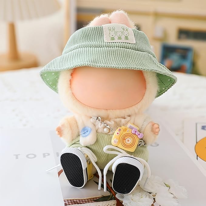 Clothes for Lu bubu 17cm Dolls Accessories(No Doll), Cute Outfit Set 5 Pieces Bib Pants for 17cm Doll Suit, Stylish Dress Up Overalls Doll Clothing Set Replacement with Hat Clothes Shoes Green