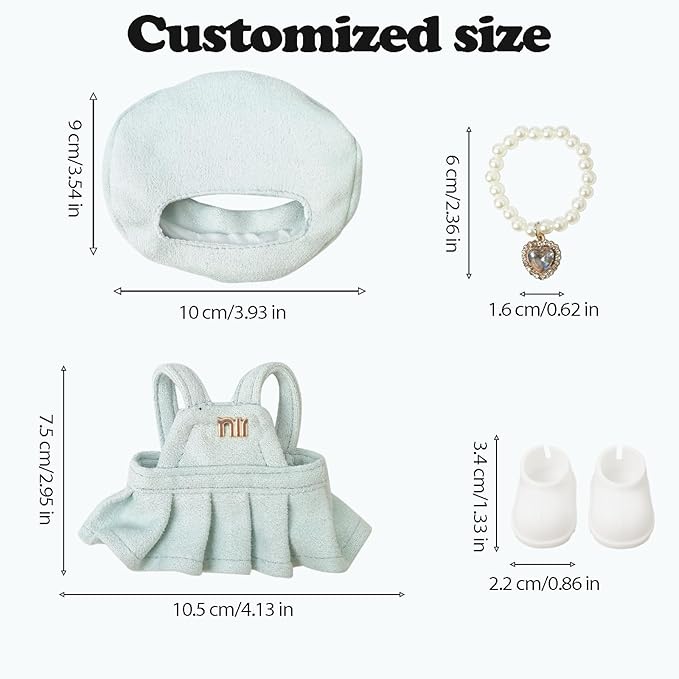 Clothes Compatible with LABUBU Doll – 4PCS Frosted Mint Set, 17cm Doll Clothes Designer Outfit for Campus Classic Theme, Chic Stylish Accessories for Labubu, No Doll (Paris Mint Frost)