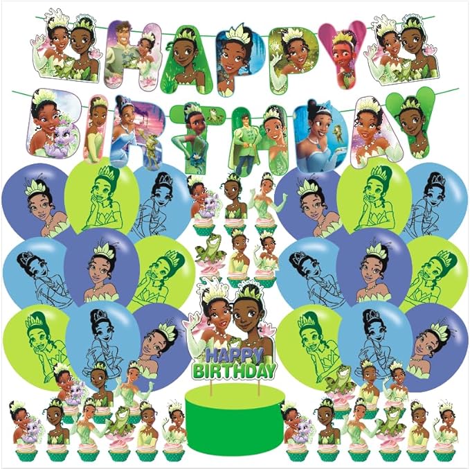 Princess Frog Birthday Party Supplies,Princess Frog Balloons Decorations for Banks Party Happy Birthday Balloons, Cupcake Toppers, Cake Toppers