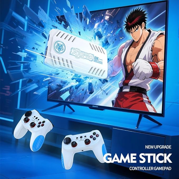 X10 PRO Retro Game Stick with 50000+ Games, 4K HDMI HD Plug and Play Game Stick with 2 Controllers, Support 50+ Simulators, 2 Player Battle (Style 1)