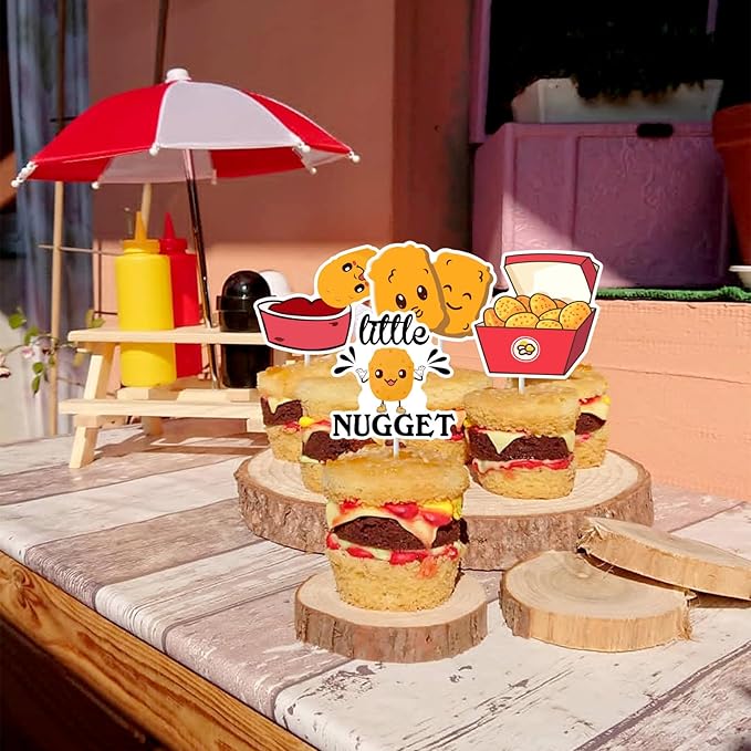 Cheereveal 24Pcs Chicken Nugget Cake Decorations, Little Nugget Cupcake Toppers, Fast Food Fried Chick Theme Birthday Baby Shower Cake Picks Party Supplies