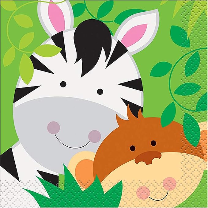 Jungle Animals Party Supplies (Animal Plates, Cups, Napkins, Straws (25 serves))
