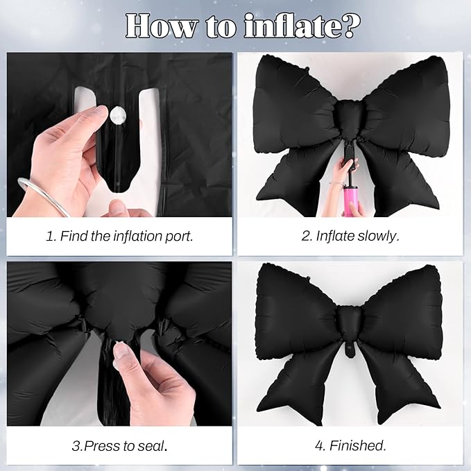 38 Inch Black Bow Foil Balloons, Large Black Mylar Bowknot Balloons Coquette Birthday Party Decorations for Girls Women Bachelorette Wedding Engagement Bridal Shower Baby Shower Decorations Supplies