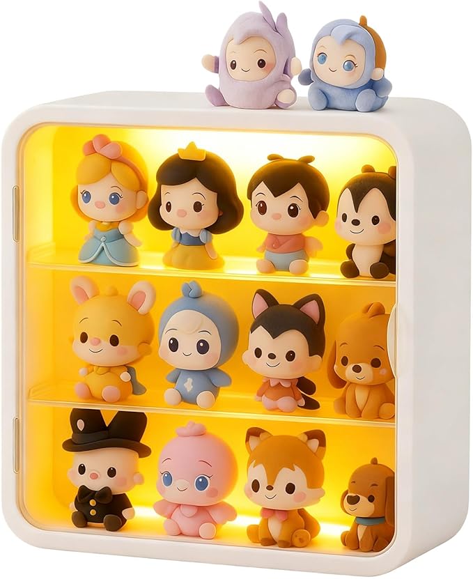 Display case for Figures with Light, Adjustable Acrylic Display Figures, Wall-Mounted Clear Display Box with Door Dust and Moisture Proof for Lego Collectibles Figures and Pop Mart