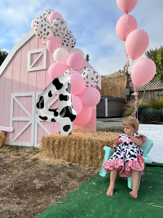Cow Print Number Balloon Birthday Decorations, 40 inch Number balloon 0-9(Zero-Nine), Cow Balloon for Farm Birthday Party Supplies, Cow Themed birthday party Decorations (Number 4)