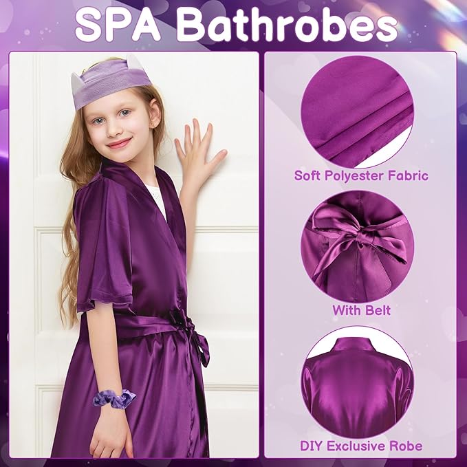122 Pcs Purple Girls Spa Party Kit, 10-Pack Slumber Party Favors with Satin Robes, Tote Bags, and Nail Salon Accessories for Kids Spa Birthday, Halloween, Home Party Supplies