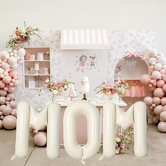 40 Inch Beige Mom Balloons for Mothers Day Decorations, Large Cream Mother's Day Mylar Foil Balloon Letter, Ivory White Sand Mom Alphabet Sign for Mama Birthday Baby Shower Party Decor Supplies